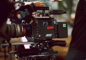 ARRI cinema camera rigged on a film set